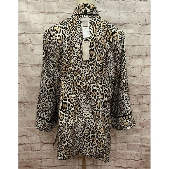 Chico’s M Reversible Kimono Jacket Open Front Black White Gold Filigree Cheetah - Picture 4 of 5